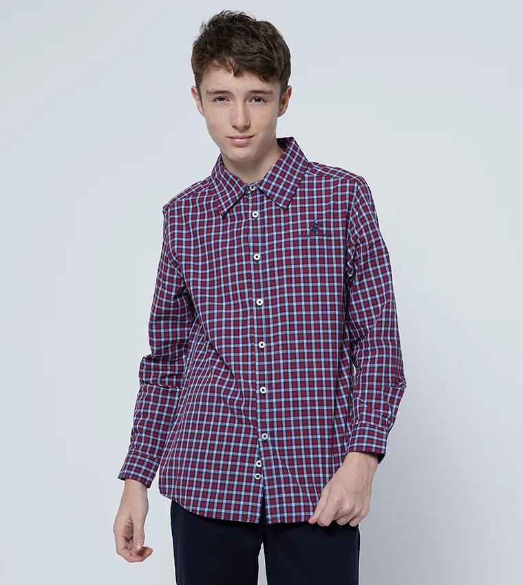 BEVERLY HILLS POLO CLUB Logo Embroidered Plaid Shirt
