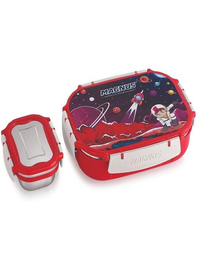 Magnus Spike Kids SP Red Lunchbox - 800ml Stainless Steel Tiffin & 150ml Container | Airtight, Leakproof Lunch Box | Easy Carry for Boys & Girls | Lunch Box for Kids & Office Men - Image 1