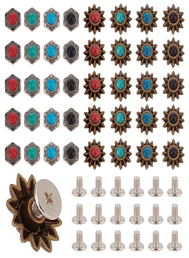 AHANDMAKER 40 Sets 8 Style Coin Screw Rivets Decorative Buckle Sunflower Shape Castings Screw Back Button for Leather Screw Back Manual DIY Decoration - Image 1