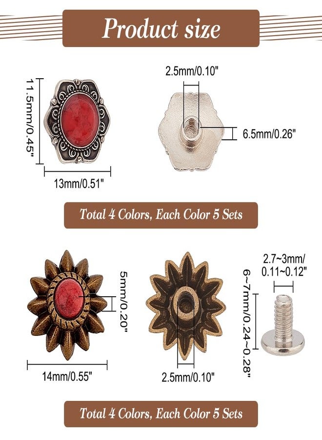 AHANDMAKER 40 Sets 8 Style Coin Screw Rivets Decorative Buckle Sunflower Shape Castings Screw Back Button for Leather Screw Back Manual DIY Decoration - Image 2