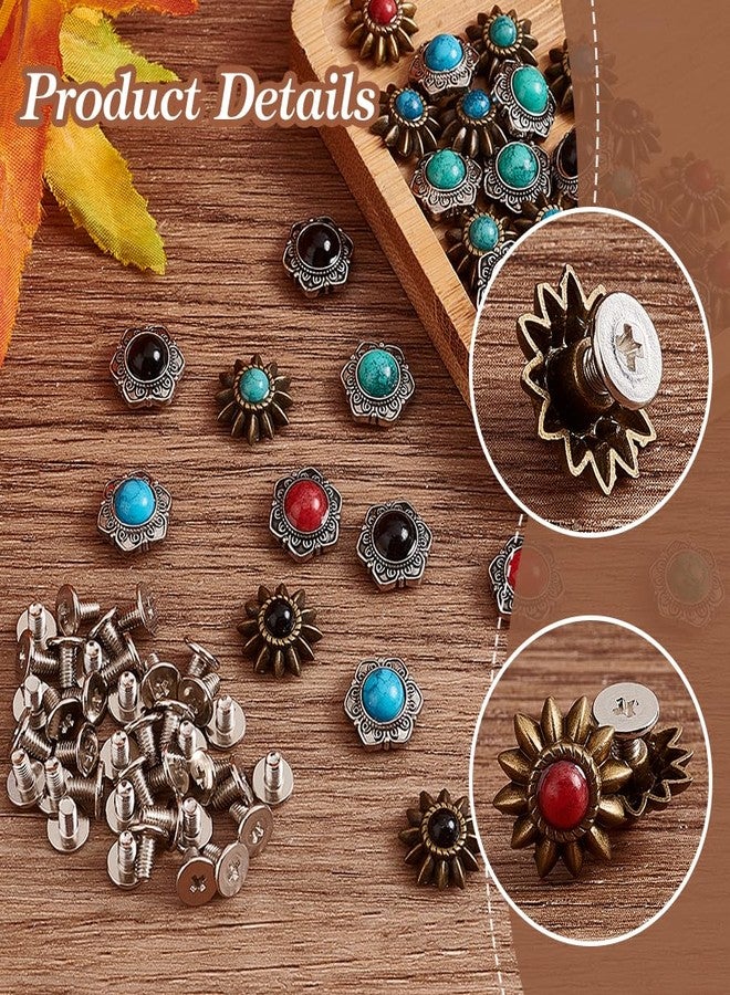 AHANDMAKER 40 Sets 8 Style Coin Screw Rivets Decorative Buckle Sunflower Shape Castings Screw Back Button for Leather Screw Back Manual DIY Decoration - Image 4