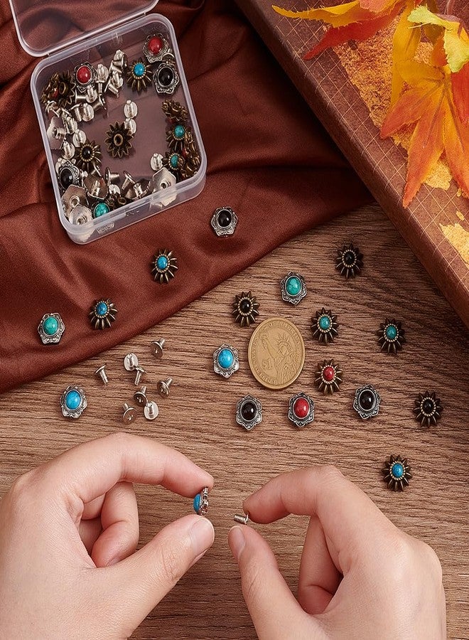 AHANDMAKER 40 Sets 8 Style Coin Screw Rivets Decorative Buckle Sunflower Shape Castings Screw Back Button for Leather Screw Back Manual DIY Decoration - Image 3