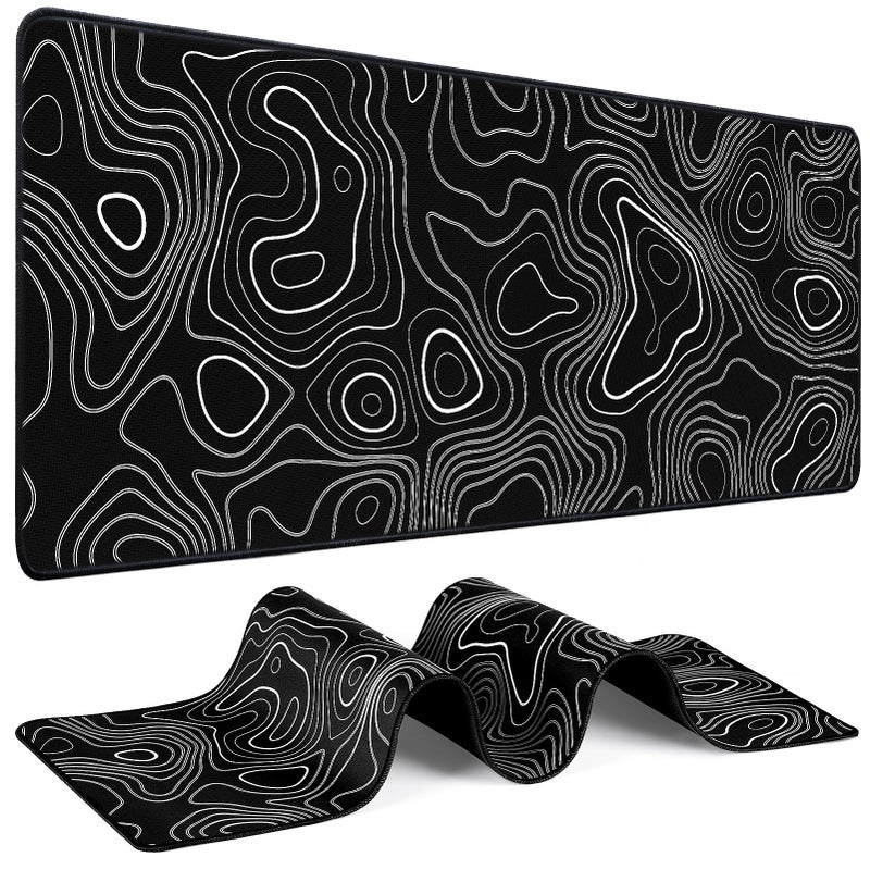 Yuhijoy Mouse Pad Gaming - Desk Mat for Keyboard and Mouse - Large Mouse Pad for Desk, Black Topographic Mousepad (31.5 x 11.8inch) with Non-Slip Base, Desks Pad Mat for Gaming, Office and Home - Image 1
