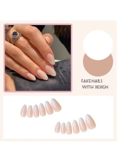 JOSQUEWNN Press On Nails Medium Almond Solid Color Gradient Glossy 24pcs Press On Nails Medium Natural French Manicure, Fake Acrylic Nails With Glue Kit  - Image 2