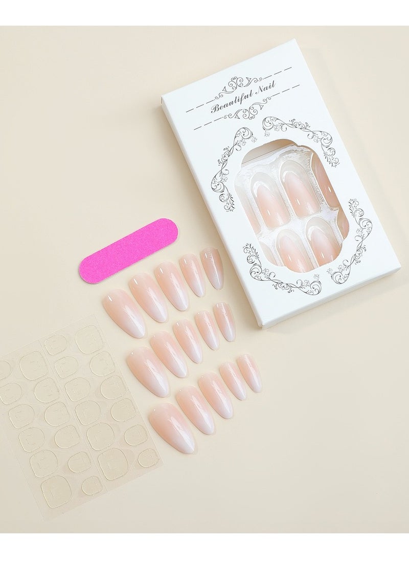 JOSQUEWNN - Press On Nails Medium Almond Solid Color Gradient Glossy 24pcs Press On Nails Medium Natural French Manicure, Fake Acrylic Nails With Glue Kit - Image 1