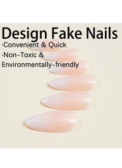 JOSQUEWNN Press On Nails Medium Almond Solid Color Gradient Glossy 24pcs Press On Nails Medium Natural French Manicure, Fake Acrylic Nails With Glue Kit  - Image 5