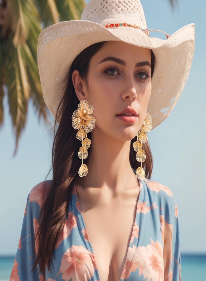 بريلوف قلادة بريلوف ستراند الزهرية المميزة للنساء، قلادة أنيقة لامعة مزينة بالزهور، قلادة صدرية، أقراط متدلية، مجوهرات صيفية، مناسبة للشاطئ، العطلات، الحفلات، ذهبية اللون - Image 3