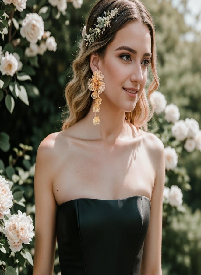 بريلوف قلادة بريلوف ستراند الزهرية المميزة للنساء، قلادة أنيقة لامعة مزينة بالزهور، قلادة صدرية، أقراط متدلية، مجوهرات صيفية، مناسبة للشاطئ، العطلات، الحفلات، ذهبية اللون - Image 5