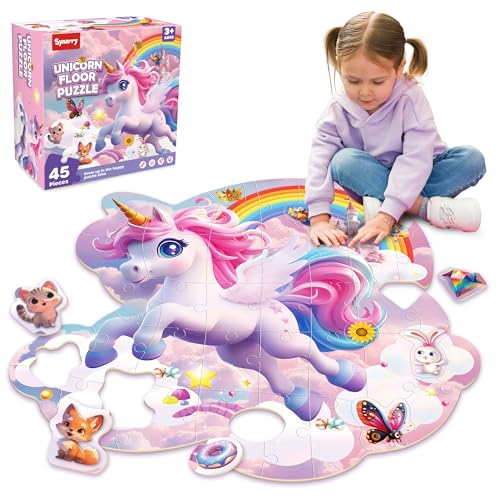 SYNARRY Unicorn Floor Puzzles for Kids Ages 46 Large 45 Piece Floor Puzzles for Kids Ages 48 Puzzles for Toddlers 35 Unicorn Toys Easter Basket Stuffers Gifts for 3 4 5 6 7 8 Year Old Girls - Image 1