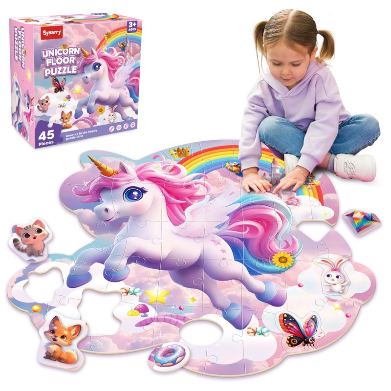 SYNARRY Unicorn Floor Puzzles for Kids Ages 46 Large 45 Piece Floor Puzzles for Kids Ages 48 Puzzles for Toddlers 35 Unicorn Toys Easter Basket Stuffers Gifts for 3 4 5 6 7 8 Year Old Girls - Image 2