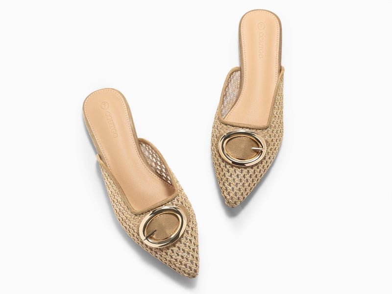 Coutgo Womens Mules Flats Metal Closed Pointed Toe Slip On Slides Summer Beach Shoes, Coffee, Size 8.5 - Image 5
