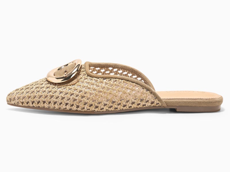Coutgo Womens Mules Flats Metal Closed Pointed Toe Slip On Slides Summer Beach Shoes, Coffee, Size 8.5 - Image 4