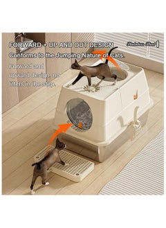 XICEN Large Stainless Steel Cat Litter Box Cat Litter Box with Removable Lid,Stainless Steel Flip-Top Cat Potty with Kitty Litter Scoop & Pedal,Enclosed Front Entry Top Exit High Sided Cat Litter Box for Cats of Dif(Size:60cm*40cm*39cm,Color:Light Gray)  - Image 4