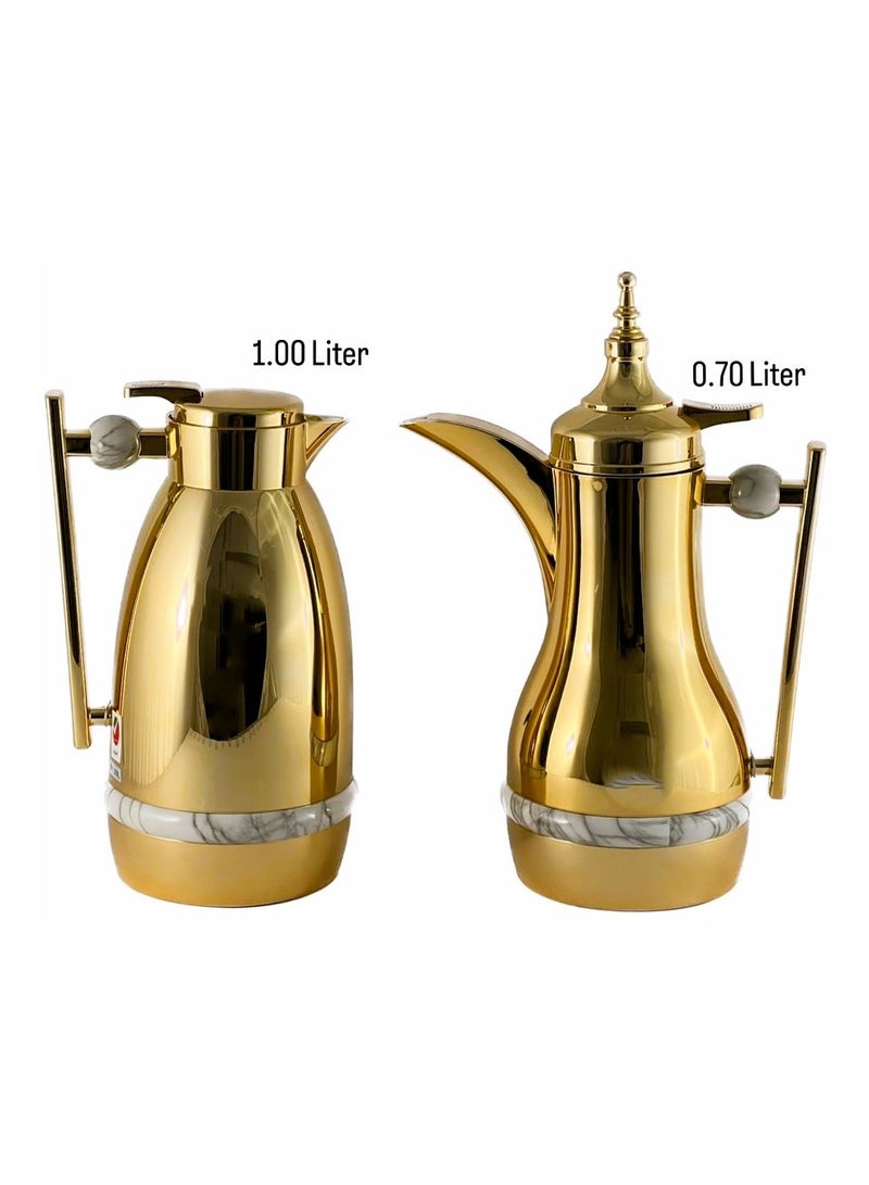 Homemaker 2-Piece Tea & Coffee Flask - 0.7 Liter & 1 Liter Capacity - Glass Inner - ABS Body - Gold - Image 3