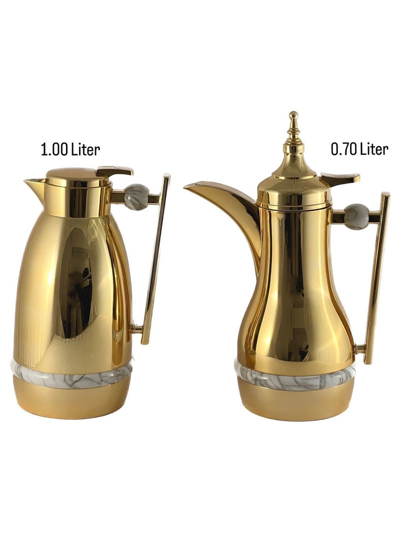 Homemaker 2-Piece Tea & Coffee Flask - 0.7 Liter & 1 Liter Capacity - Glass Inner - ABS Body - Gold - Image 1