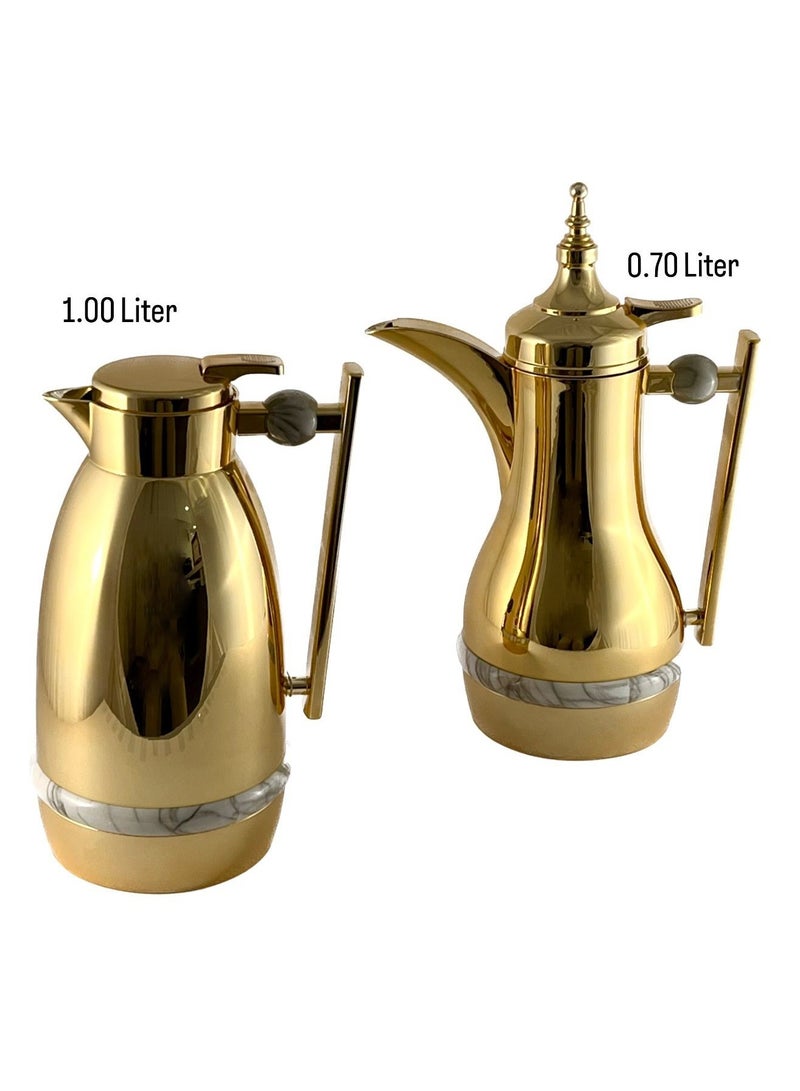 Homemaker 2-Piece Tea & Coffee Flask - 0.7 Liter & 1 Liter Capacity - Glass Inner - ABS Body - Gold - Image 2
