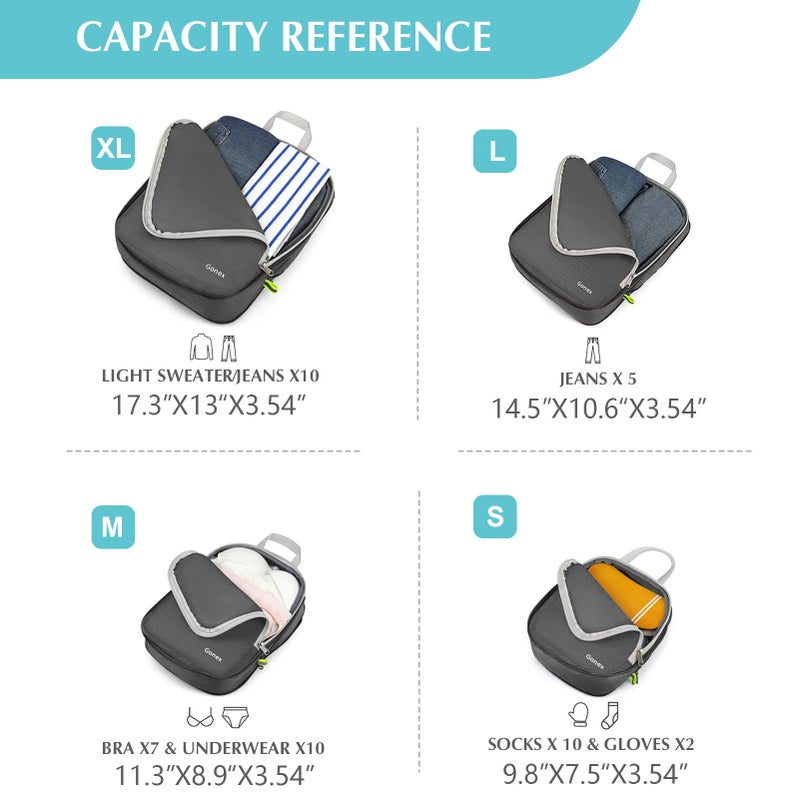 Gonex أكياس تخزين السفر القابلة للتوسيع من غونيكس، 4 قطع (رمادي داكن) - Image 5