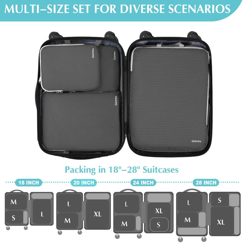 Gonex أكياس تخزين السفر القابلة للتوسيع من غونيكس، 4 قطع (رمادي داكن) - Image 4