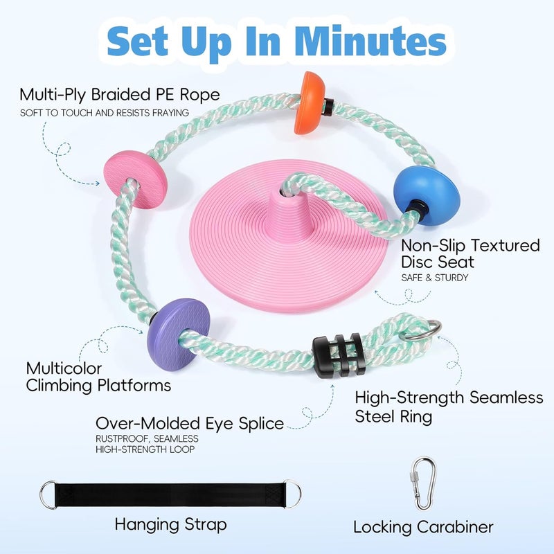 ZNCMRR Tree Swings for Kids Outdoor Rope Swing for Tree Climbing Rope for Kids Disc Swing Indoor Outdoor Swing Set Accessories(Candy Pink) - Image 5