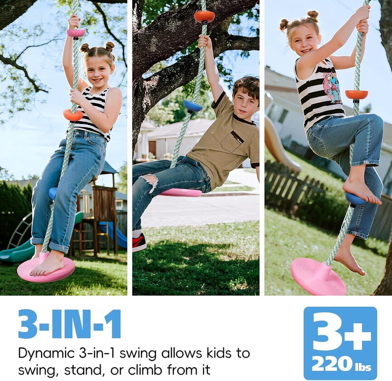 ZNCMRR Tree Swings for Kids Outdoor Rope Swing for Tree Climbing Rope for Kids Disc Swing Indoor Outdoor Swing Set Accessories(Candy Pink) - Image 2