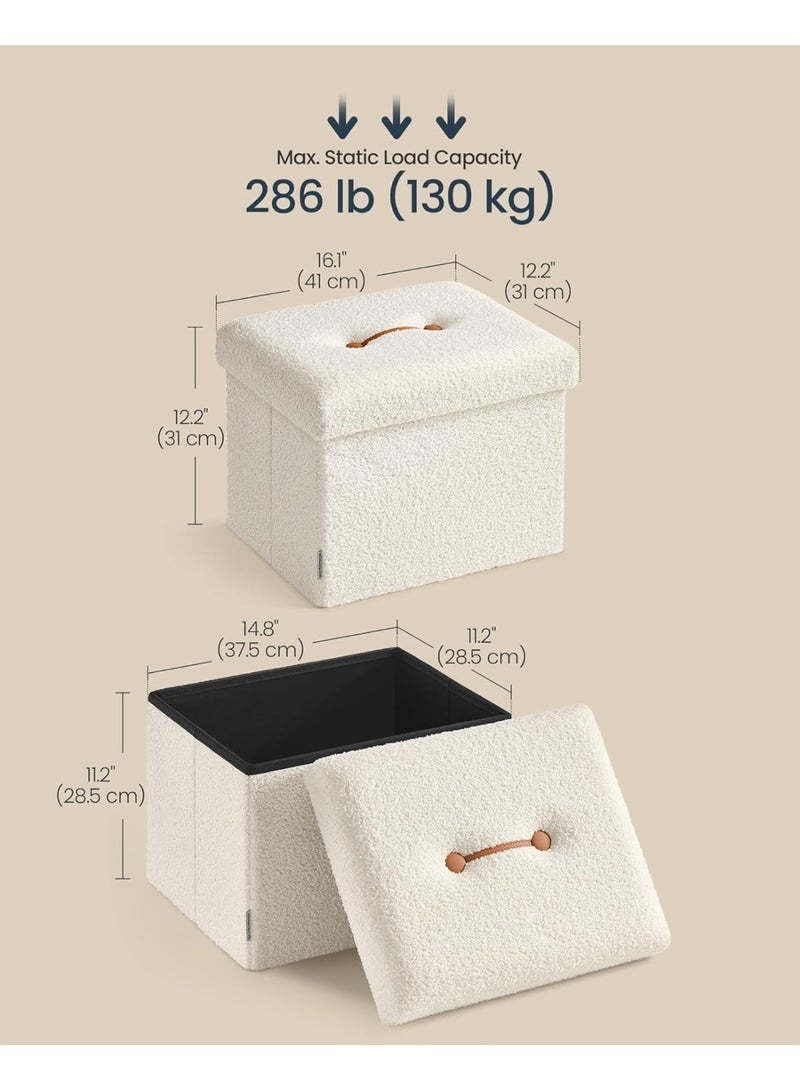 Small Folding Storage Ottoman, Foot Rest Stool, 12.2 x 16.1 x 12.2 Inches, Ottoman pouf with Storage, Load up to 286 lb, for Living Room, Bedroom, Dorm, Cream White - Image 2