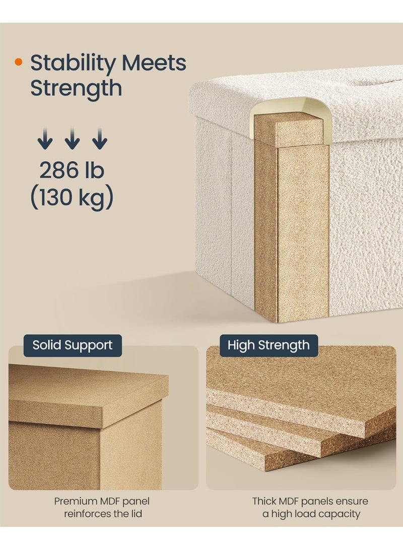 Small Folding Storage Ottoman, Foot Rest Stool, 12.2 x 16.1 x 12.2 Inches, Ottoman pouf with Storage, Load up to 286 lb, for Living Room, Bedroom, Dorm, Cream White - Image 5