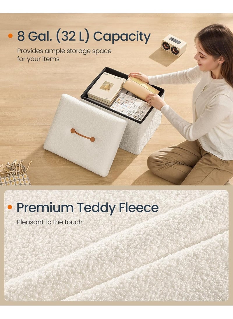 Small Folding Storage Ottoman, Foot Rest Stool, 12.2 x 16.1 x 12.2 Inches, Ottoman pouf with Storage, Load up to 286 lb, for Living Room, Bedroom, Dorm, Cream White - Image 4