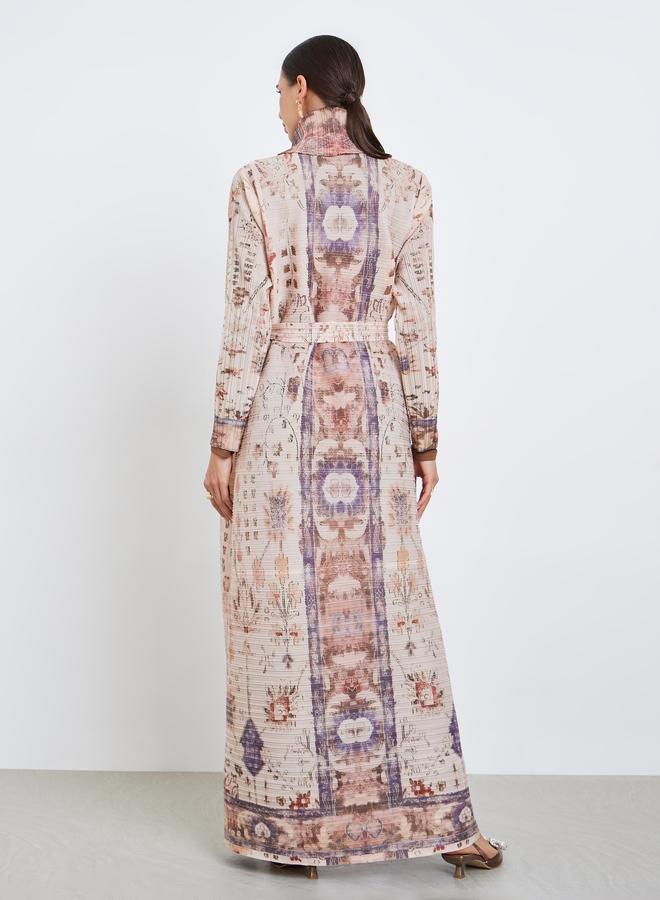 Take Two All-Over Printed Textured Pleated Long Sleeve Abaya - Image 5