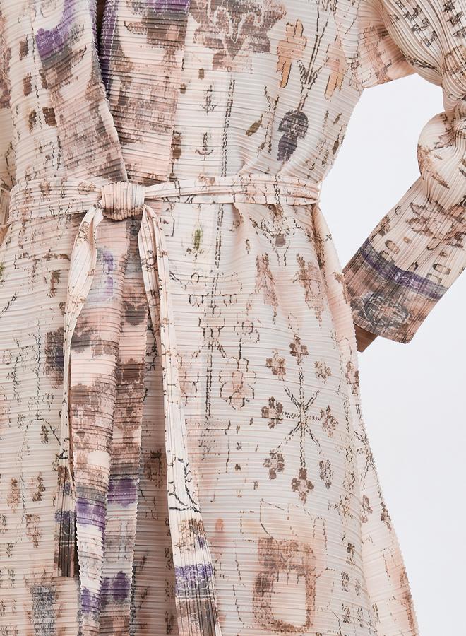 Take Two All-Over Printed Textured Pleated Long Sleeve Abaya - Image 4