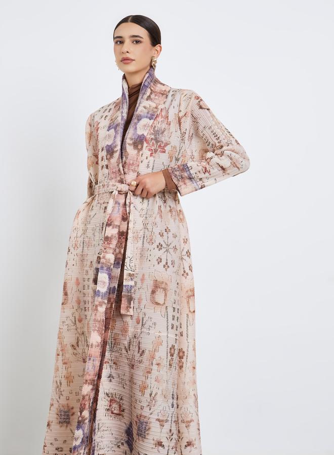 Take Two All-Over Printed Textured Pleated Long Sleeve Abaya - Image 3