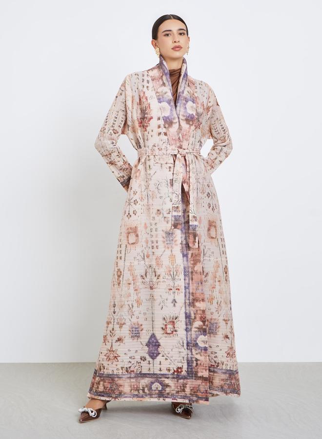 Take Two All-Over Printed Textured Pleated Long Sleeve Abaya - Image 2