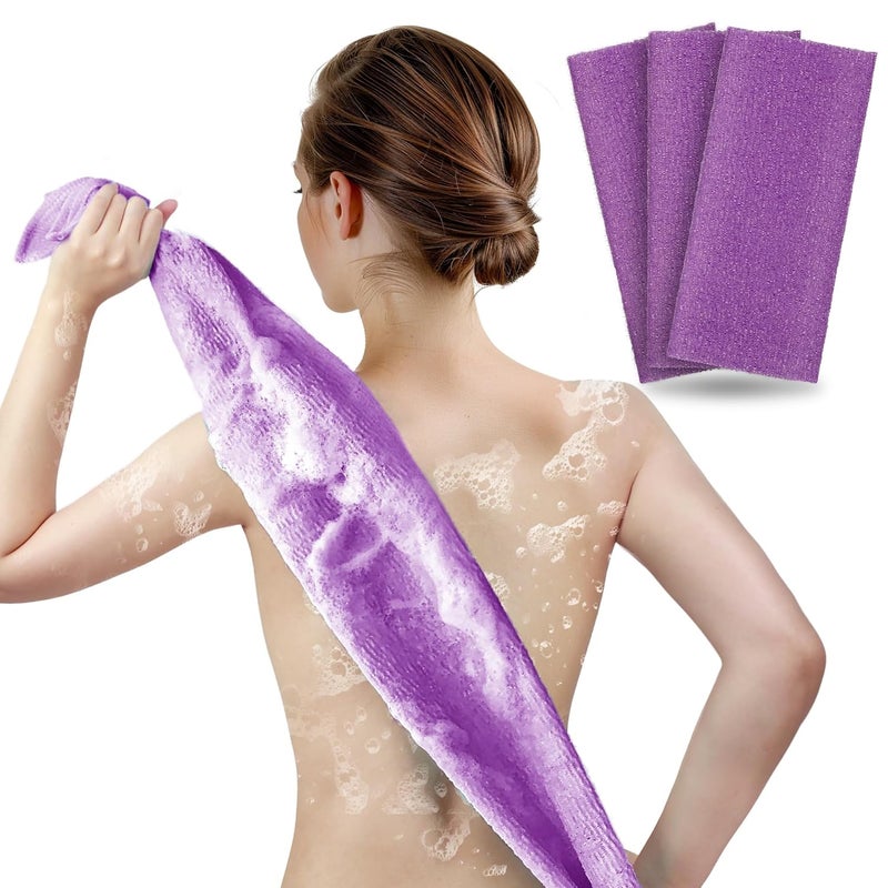 ARCH&M Exfoliating Towel for Body, Back, & Legs (3-Pack) | Korean Bath Scrub & Japanese Washcloth for Ingrown Hairs & Smooth Skin (Purple x 3) - Image 1