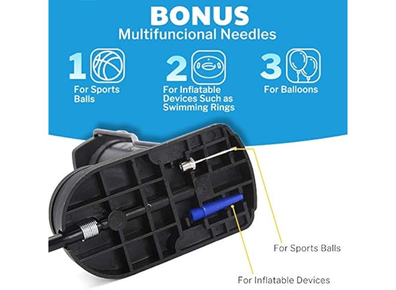 Mini air pump with pressure gauge, portable design, foot/hand operated, equipped with Presta and Schrader valves, suitable for all types of bicycles, with an adapter for inflating balls, balloons, and swimming floats from Leighton - Image 4