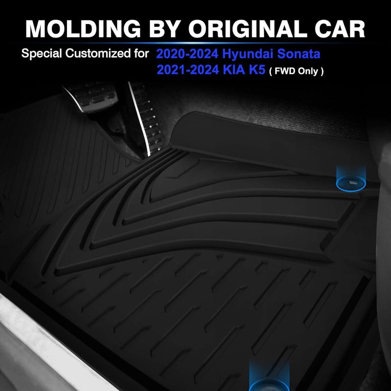 KUST Custom Fit All Weather Floor Mats for 2021-2024 KIA K5 and 2020-2024 Hyundai Sonata - Image 2