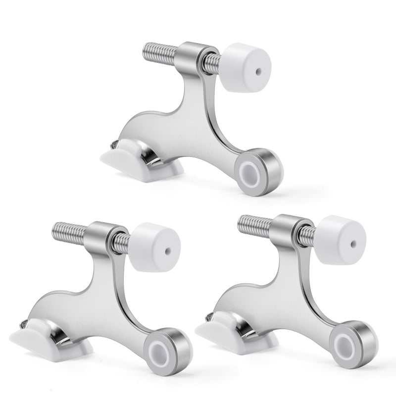 Azureal Door Stopper Hinge 3P, Adjustable Heavy Duty Hinge Door Stopper, 2-1/2" x 1-3/4'' Hinge Pin Door Stop with White Rubber Bumper Tips, Satin Nickel - Image 1