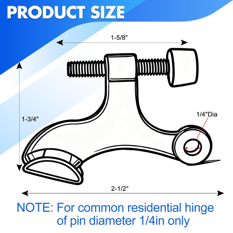 Azureal Door Stopper Hinge 3P, Adjustable Heavy Duty Hinge Door Stopper, 2-1/2" x 1-3/4'' Hinge Pin Door Stop with White Rubber Bumper Tips, Satin Nickel - Image 2