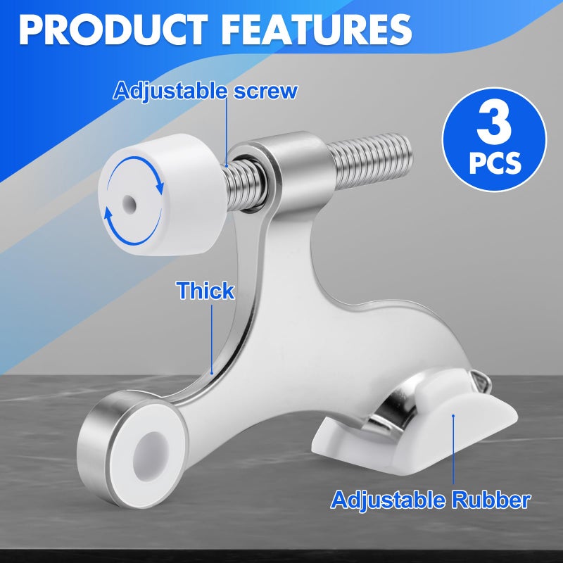 Azureal Door Stopper Hinge 3P, Adjustable Heavy Duty Hinge Door Stopper, 2-1/2" x 1-3/4'' Hinge Pin Door Stop with White Rubber Bumper Tips, Satin Nickel - Image 3