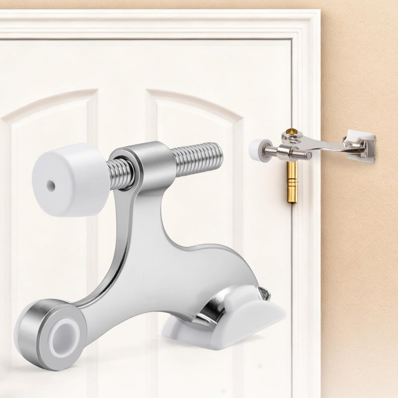 Azureal Door Stopper Hinge 3P, Adjustable Heavy Duty Hinge Door Stopper, 2-1/2" x 1-3/4'' Hinge Pin Door Stop with White Rubber Bumper Tips, Satin Nickel - Image 5
