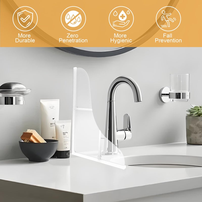 Mofason Silicone Shower Splash Guard, Clear Bathtub Corner Splash Guard, Bathroom Shower Water Guard with Adhesive for Fixing, Can Be Used in Washbasin, Tubs, Sinks Etc - 2Pack - Image 3