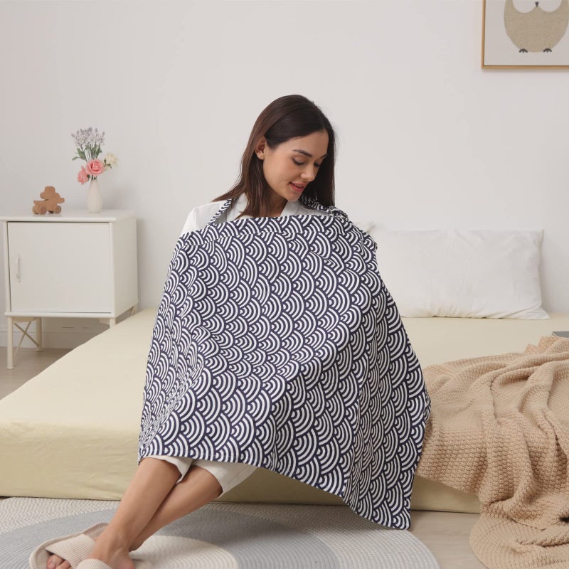 Insular Nursing Cover for Breastfeeding, Infant Feeding Cover Breathable Cotton Privacy Breastfeeding Apron, Black Wave) - Image 2