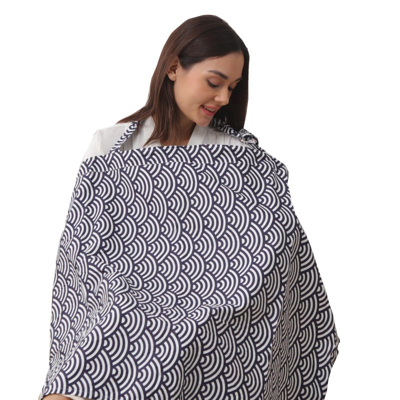 Insular Nursing Cover for Breastfeeding, Infant Feeding Cover Breathable Cotton Privacy Breastfeeding Apron, Black Wave) - Image 1