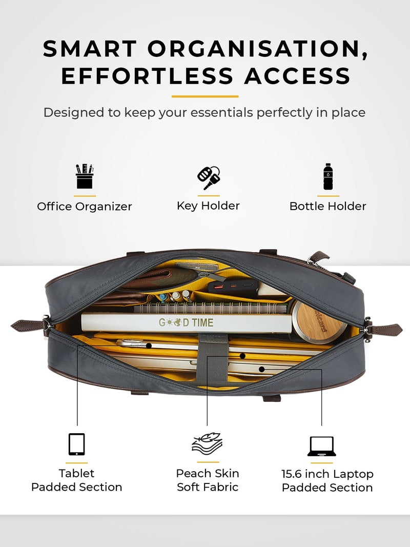 EUME 15L Executive Laptop Bag for Men | Water Resistant | Professional Messenger Bag | Tablet Compartment| Multiple Organisers | Upto 15.6" Laptop/MacBook | Vegan Leather Office Bag | Charcoal Brown - Image 3