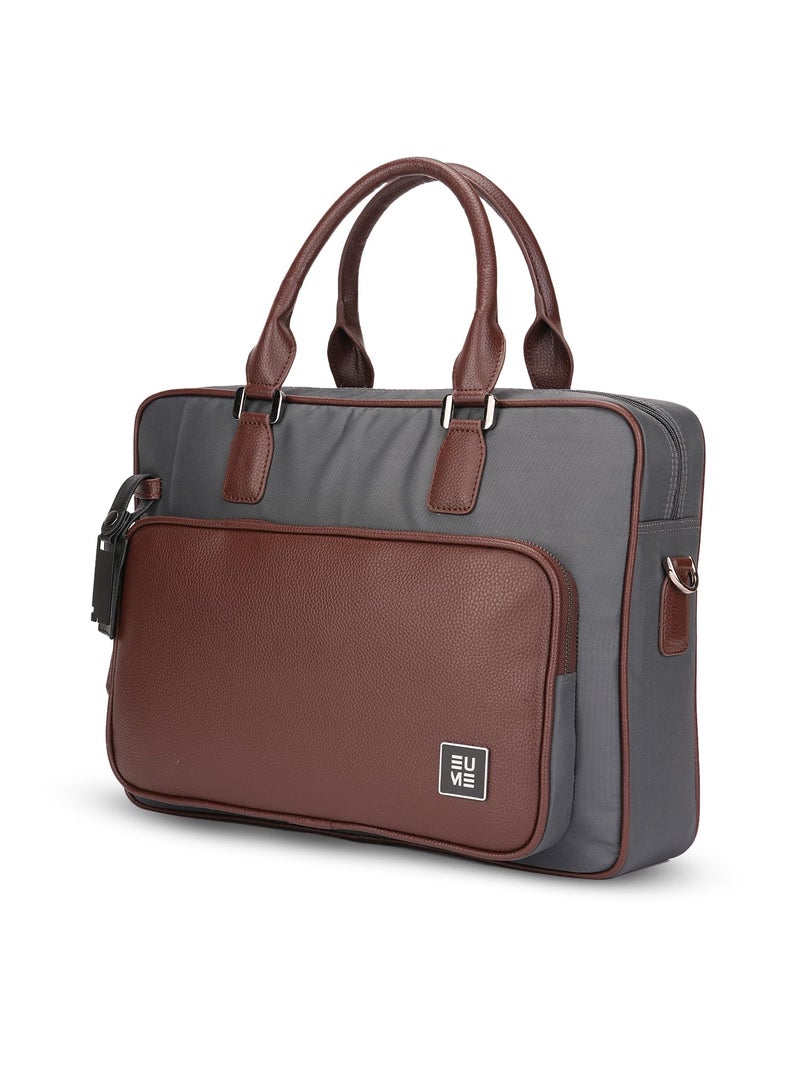EUME 15L Executive Laptop Bag for Men | Water Resistant | Professional Messenger Bag | Tablet Compartment| Multiple Organisers | Upto 15.6" Laptop/MacBook | Vegan Leather Office Bag | Charcoal Brown - Image 4