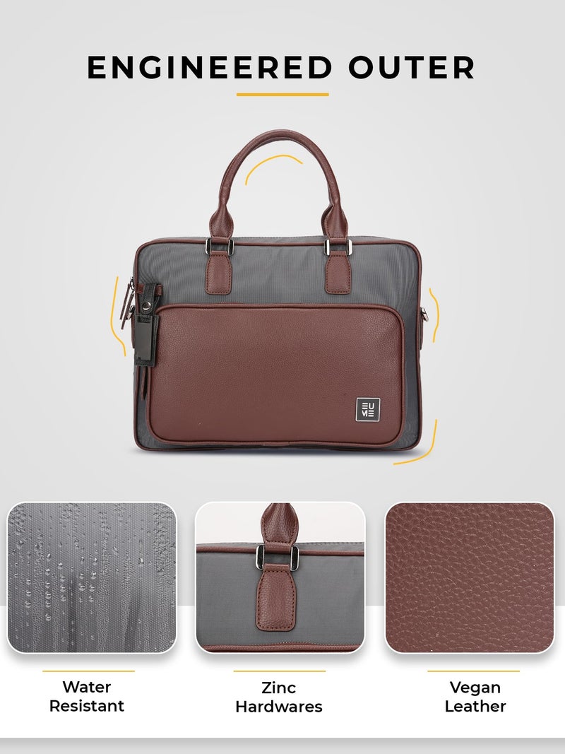 EUME 15L Executive Laptop Bag for Men | Water Resistant | Professional Messenger Bag | Tablet Compartment| Multiple Organisers | Upto 15.6" Laptop/MacBook | Vegan Leather Office Bag | Charcoal Brown - Image 5