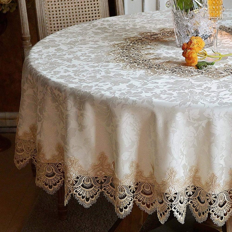 ARTABLE Round Tablecloth Lace Rustic Macrame Embroidered Table Cloths for Harvest Dresser Decor Farmhouse Kitchen Home Light Brown 70 Round - Image 4