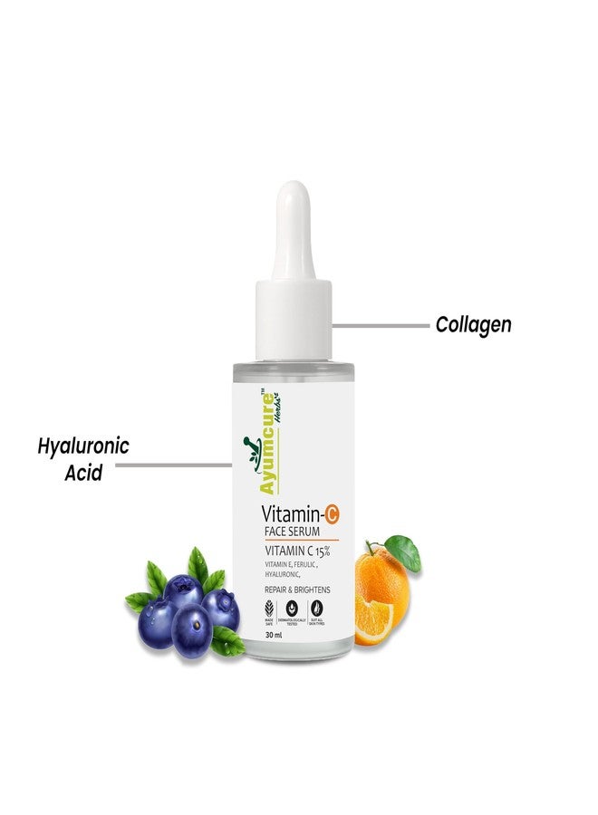 Ayumcure 15% Vitamin C Face Serum 30 ml | Brightening & Anti-Aging | With Vitamin E, Ferulic Acid & Hyaluronic Acid | Reduces Dark Spots, Wrinkles & Hyperpigmentation | For All Skin Types (Pack of 2) - Image 2