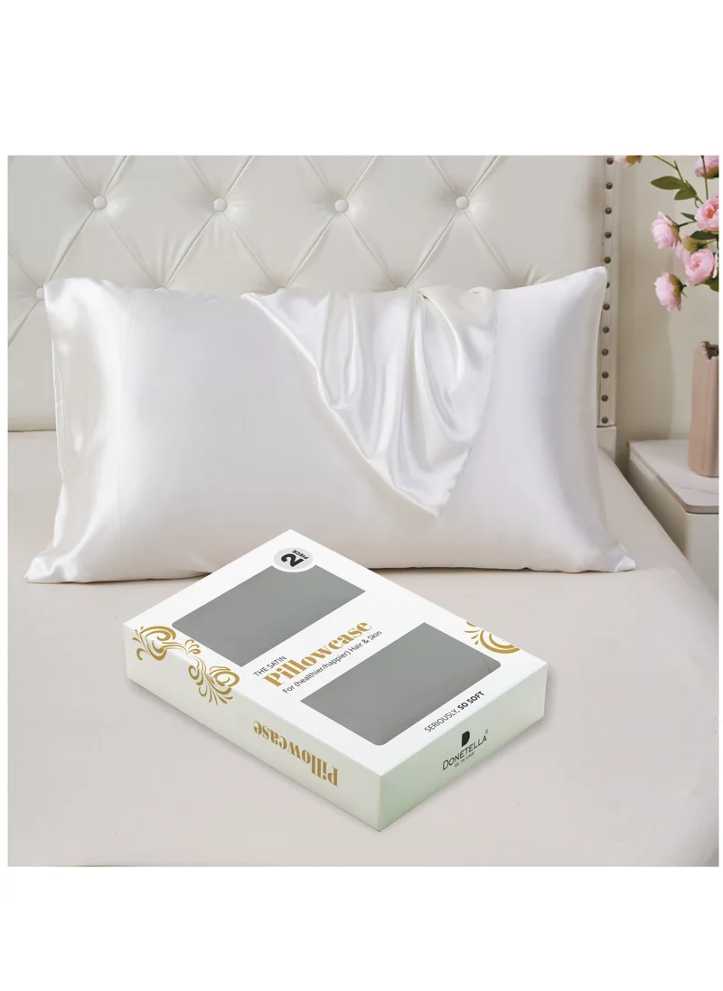 Donetella Satin Pillowcases 2-Pcs Soft And Silky Pillow Cover For Hair And Skin Care With Envelope Closure (Without Pillow Insert),White