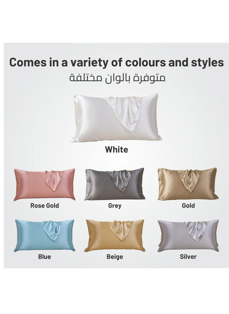 Donetella Satin Pillowcases 2-Pcs Soft And Silky Pillow Cover For Hair And Skin Care With Envelope Closure (Without Pillow Insert),White