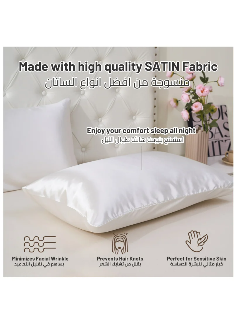 Donetella Satin Pillowcases 2-Pcs Soft And Silky Pillow Cover For Hair And Skin Care With Envelope Closure (Without Pillow Insert),White