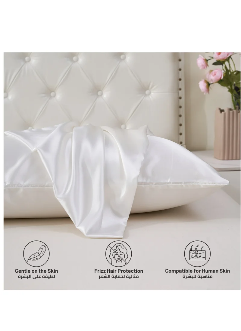 Donetella Satin Pillowcases 2-Pcs Soft And Silky Pillow Cover For Hair And Skin Care With Envelope Closure (Without Pillow Insert),White